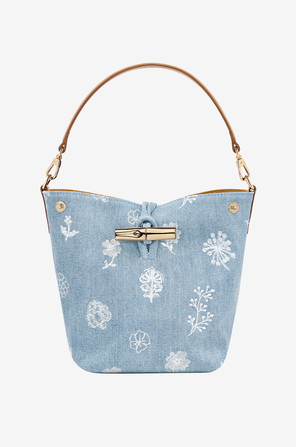 Sac seau en denim fleuri Le Roseau XS