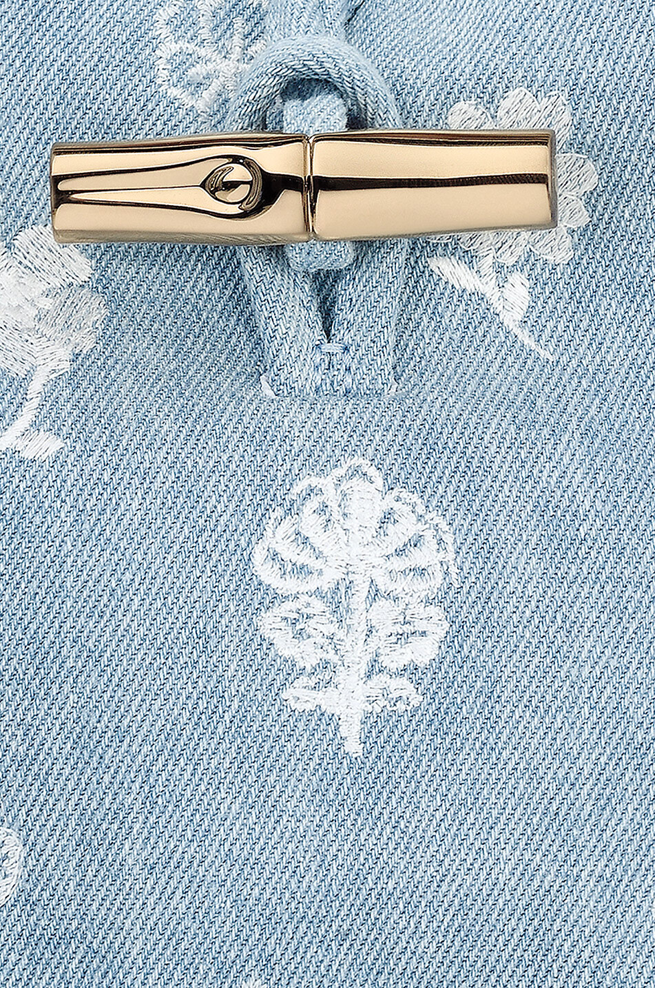 Sac seau en denim fleuri Le Roseau XS