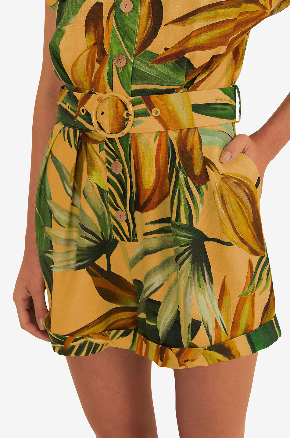 FARM RIO Kurzoverall aus Leinen und Viskose Bananart Damen GELB 3