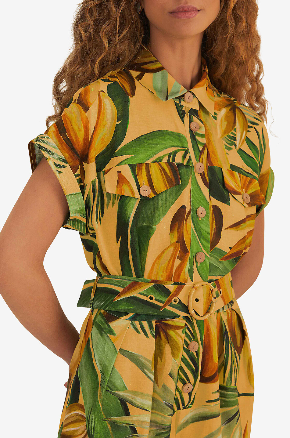FARM RIO Kurzoverall aus Leinen und Viskose Bananart Damen GELB 4