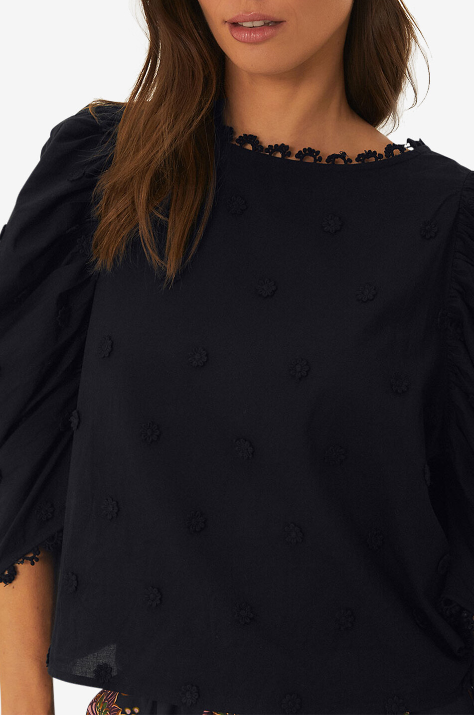 3D flowers cotton blouse