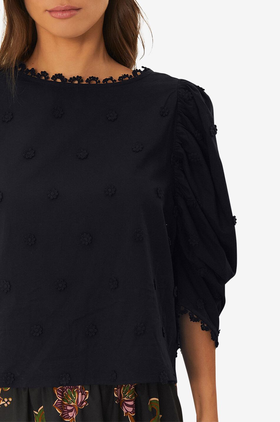 3D flowers cotton blouse