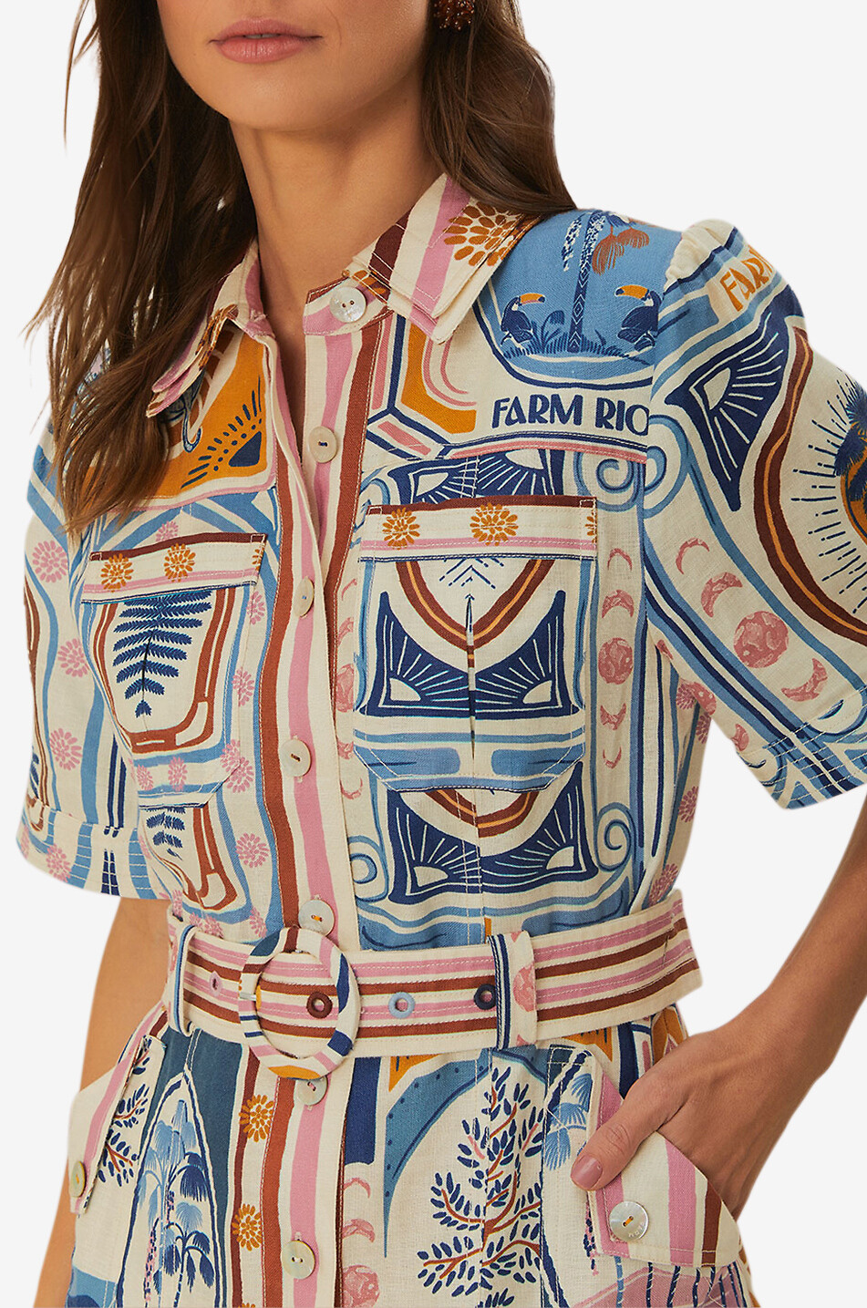 FARM RIO Cerrado Stamps linen mini dress Women MULTI COLOURED 5