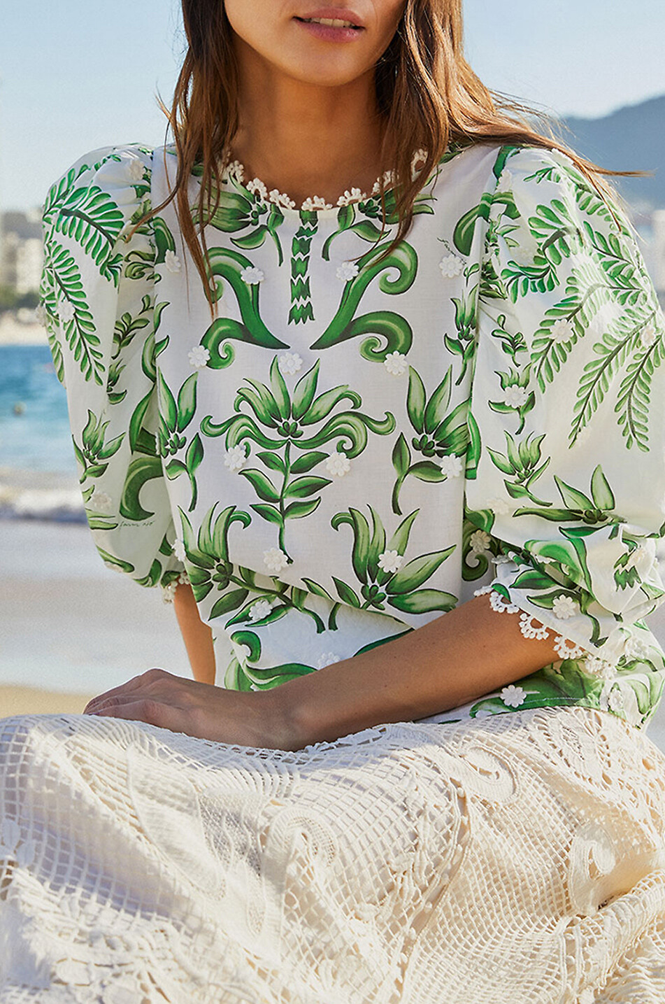 Milani cotton three-quarter sleeve blouse