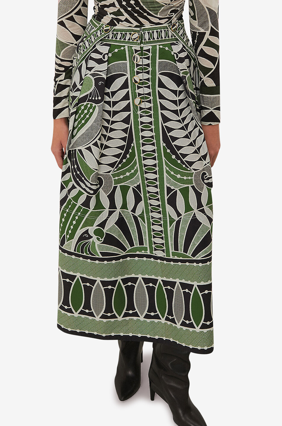 FARM RIO Lace Nature cotton midi skirt Women GREEN 5