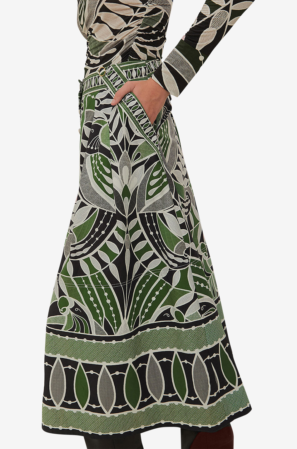 FARM RIO Lace Nature cotton midi skirt Women GREEN 6