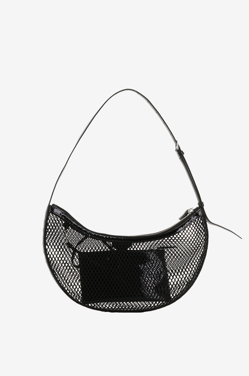 ALAÏA One Piece half-moon fishnet and patent leather shoulder bag Women BLACK 5
