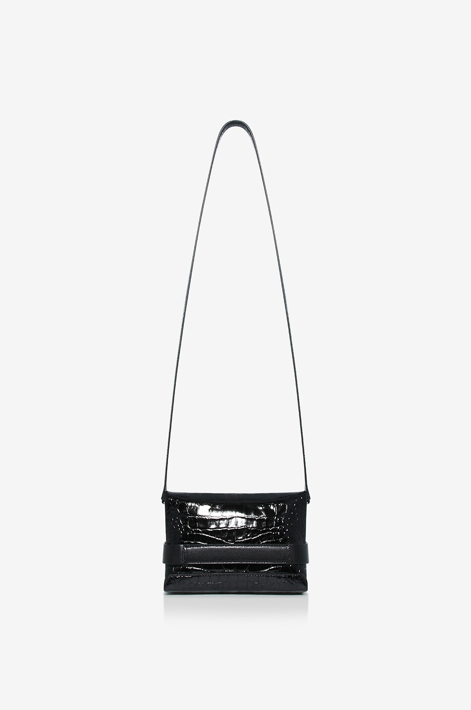Sac porté épaule en cuir verni effet crocodile Mini B Pouch