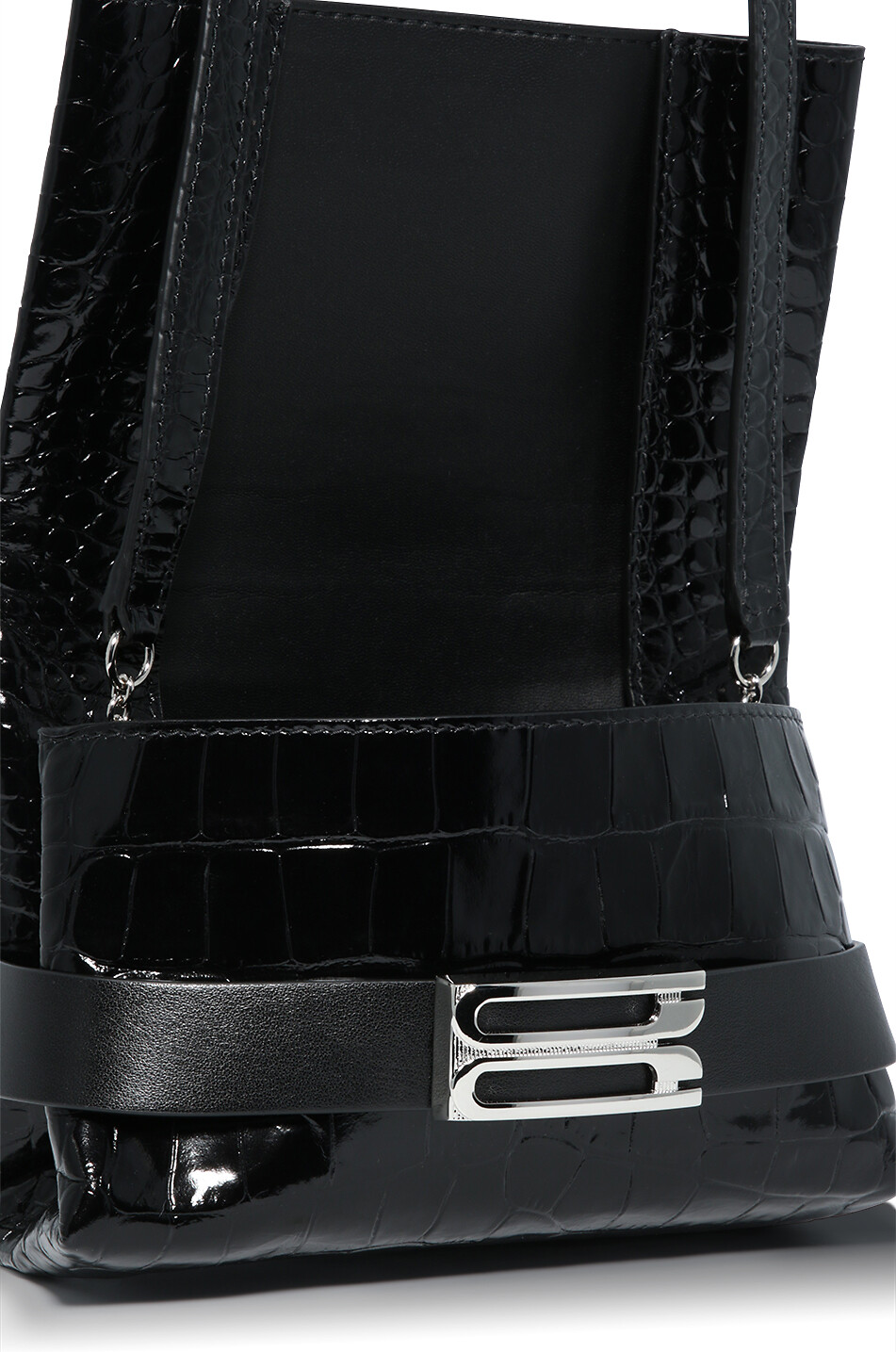 Sac porté épaule en cuir verni effet crocodile Mini B Pouch