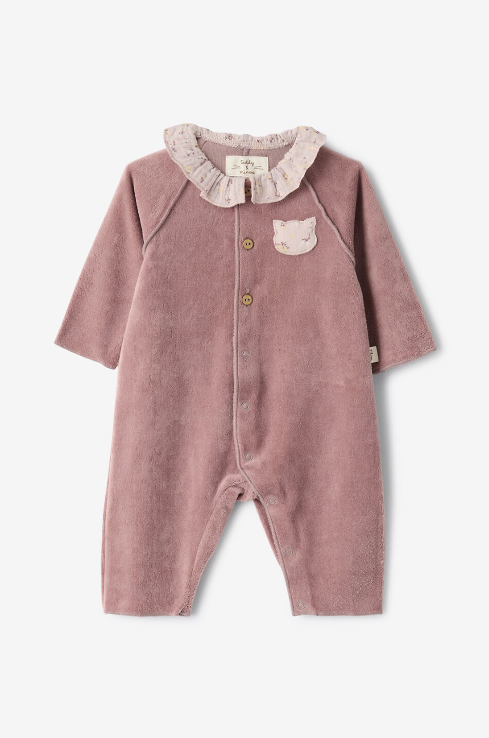TEDDY & MINOU Samt-Pyjama für Babys mit Kätzchenpatch Baby ROSA 1