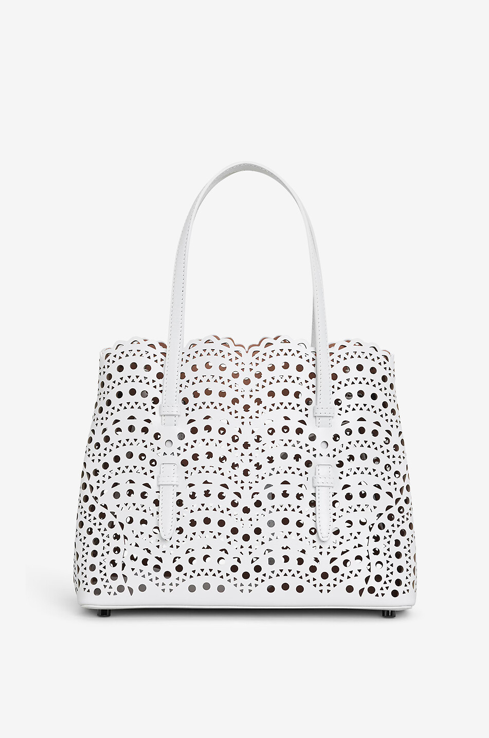 ALAÏA Mina 25 small openwork leather tote bag Women WHITE 1
