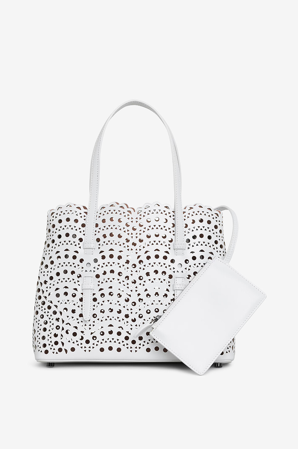 ALAÏA Mina 25 small openwork leather tote bag Women WHITE 3