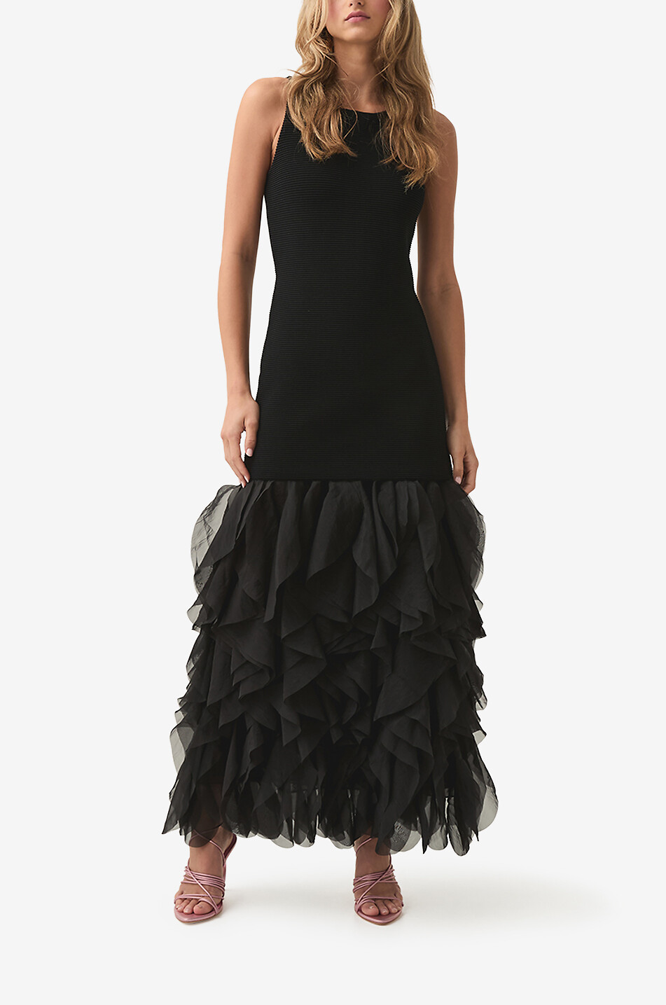 AJE Robe longue bi-matière sans manches Elations Femme NOIR 2