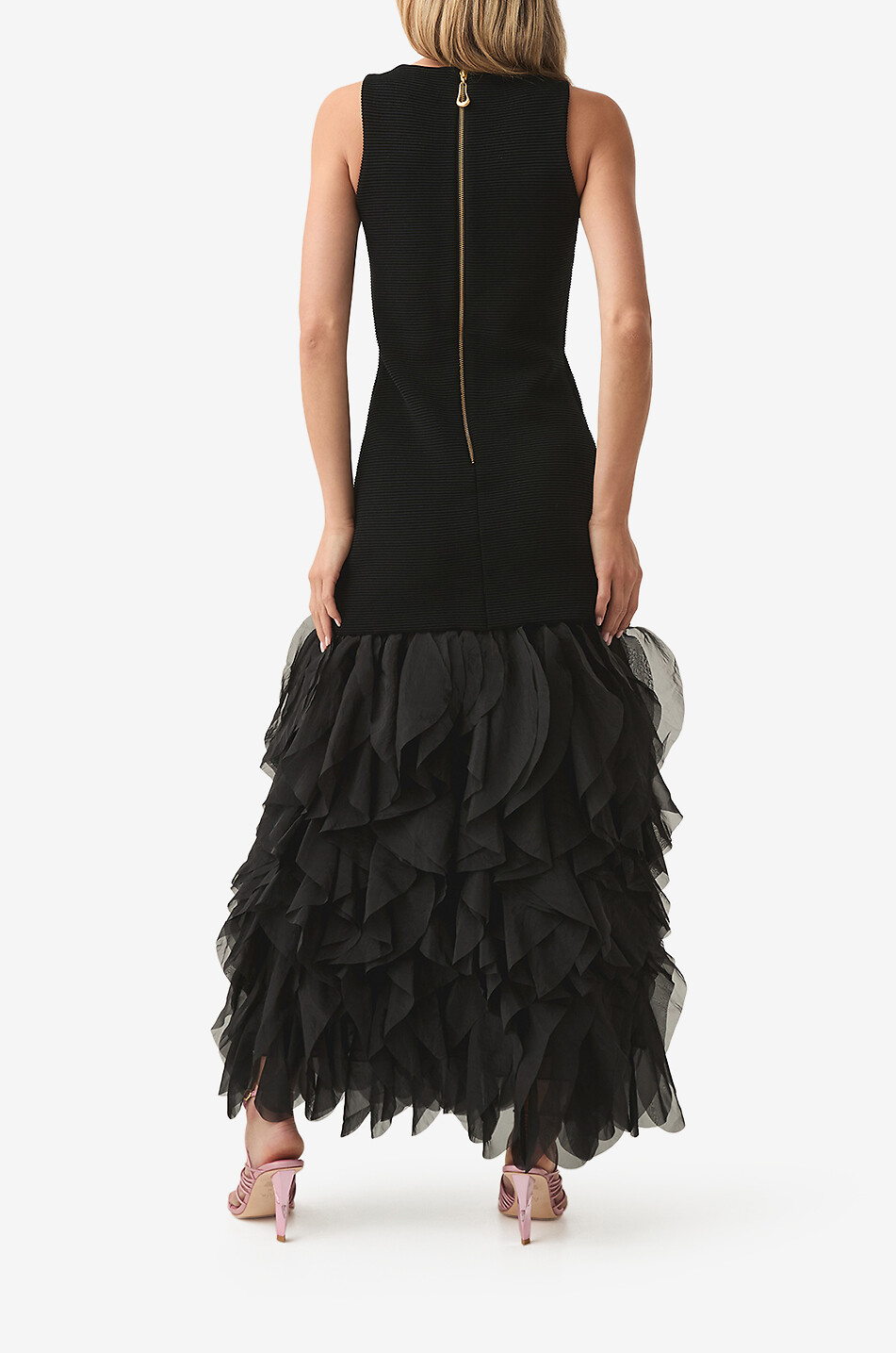 AJE Robe longue bi-matière sans manches Elations Femme NOIR 3