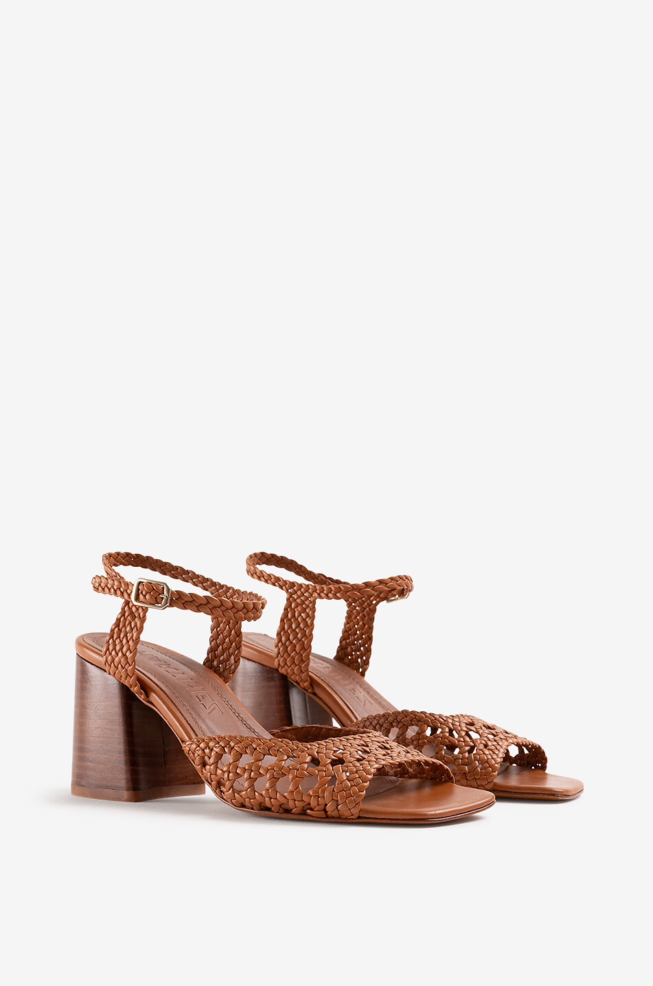 SOULIERS MARTINEZ Sandales tressées en cuir à talon carré Capri 70 Femme MARRON 2