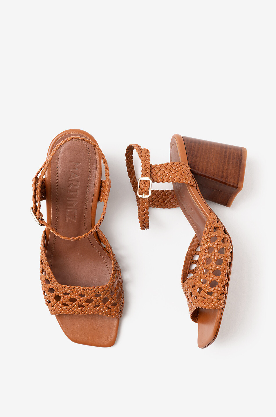 SOULIERS MARTINEZ Sandales tressées en cuir à talon carré Capri 70 Femme MARRON 4