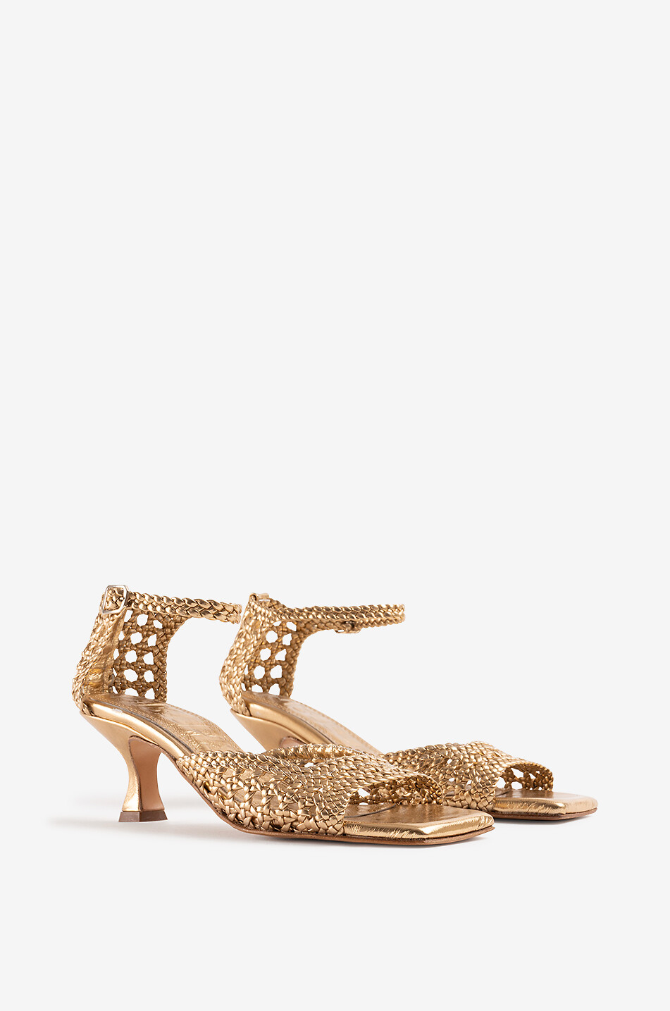 SOULIERS MARTINEZ Geflochtene Ledersandalen mit Absatz Veronica 55 Damen GOLDEN 2