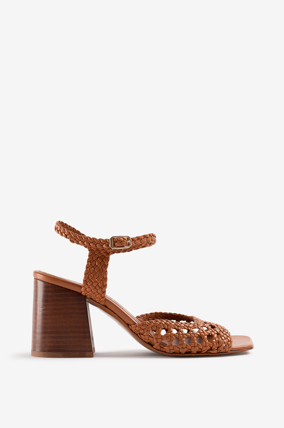 SOULIERS MARTINEZ Sandales tressées en cuir à talon carré Capri 70 Femme MARRON 1