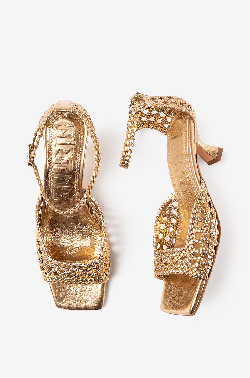 SOULIERS MARTINEZ Geflochtene Ledersandalen mit Absatz Veronica 55 Damen GOLDEN 5