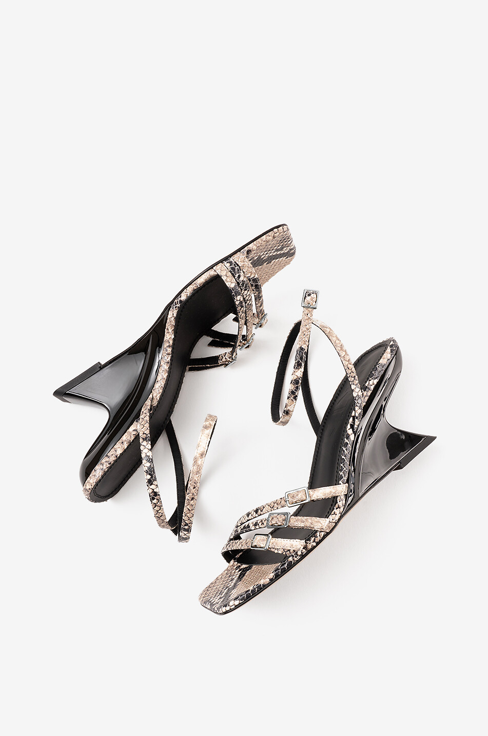 SOULIERS MARTINEZ Sandales compensées en cuir effet python Eden 90 Femme BEIGE 2