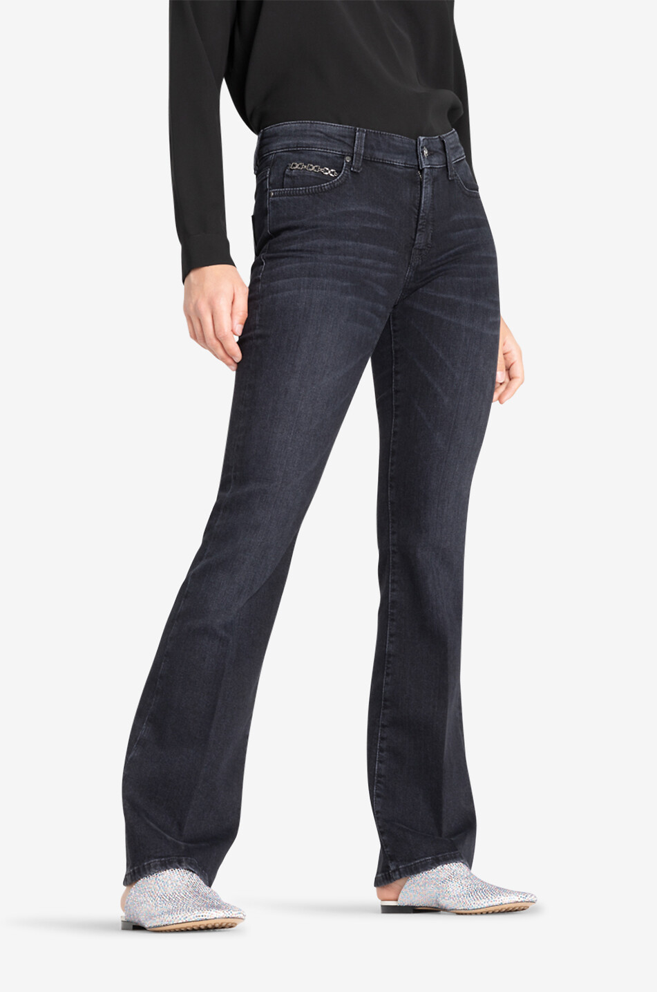 CAMBIO Bootcut-Jeans mit Kettendetail Paris Damen DUNKELBLAU 3