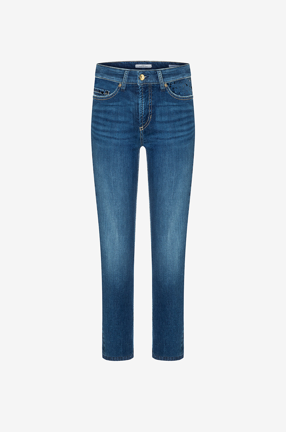 Ausgewaschene verkürzte Slim-Fit-Jeans mit Pailletten Piper