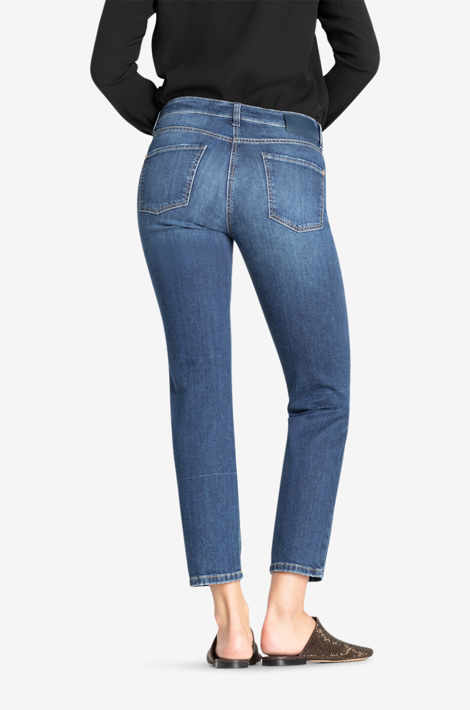 Ausgewaschene verkürzte Slim-Fit-Jeans mit Pailletten Piper