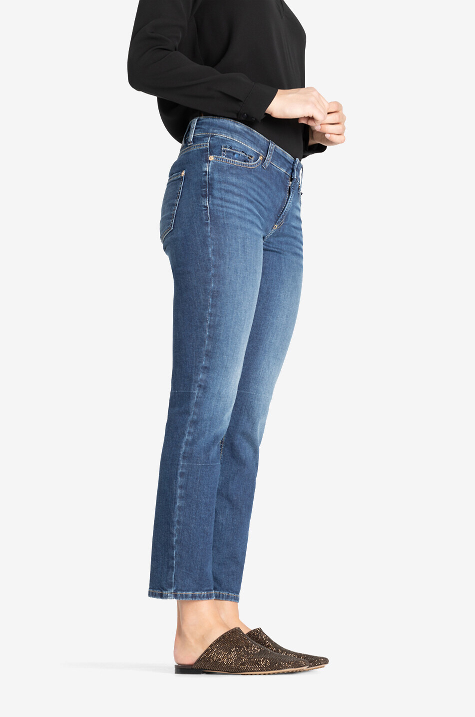 Ausgewaschene verkürzte Slim-Fit-Jeans mit Pailletten Piper