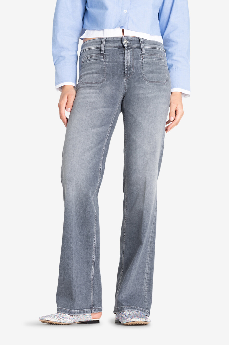 CAMBIO Ausgewaschene Jeans mit weitem Bein und aufgesetzten Taschen Tess Damen GRAU 3