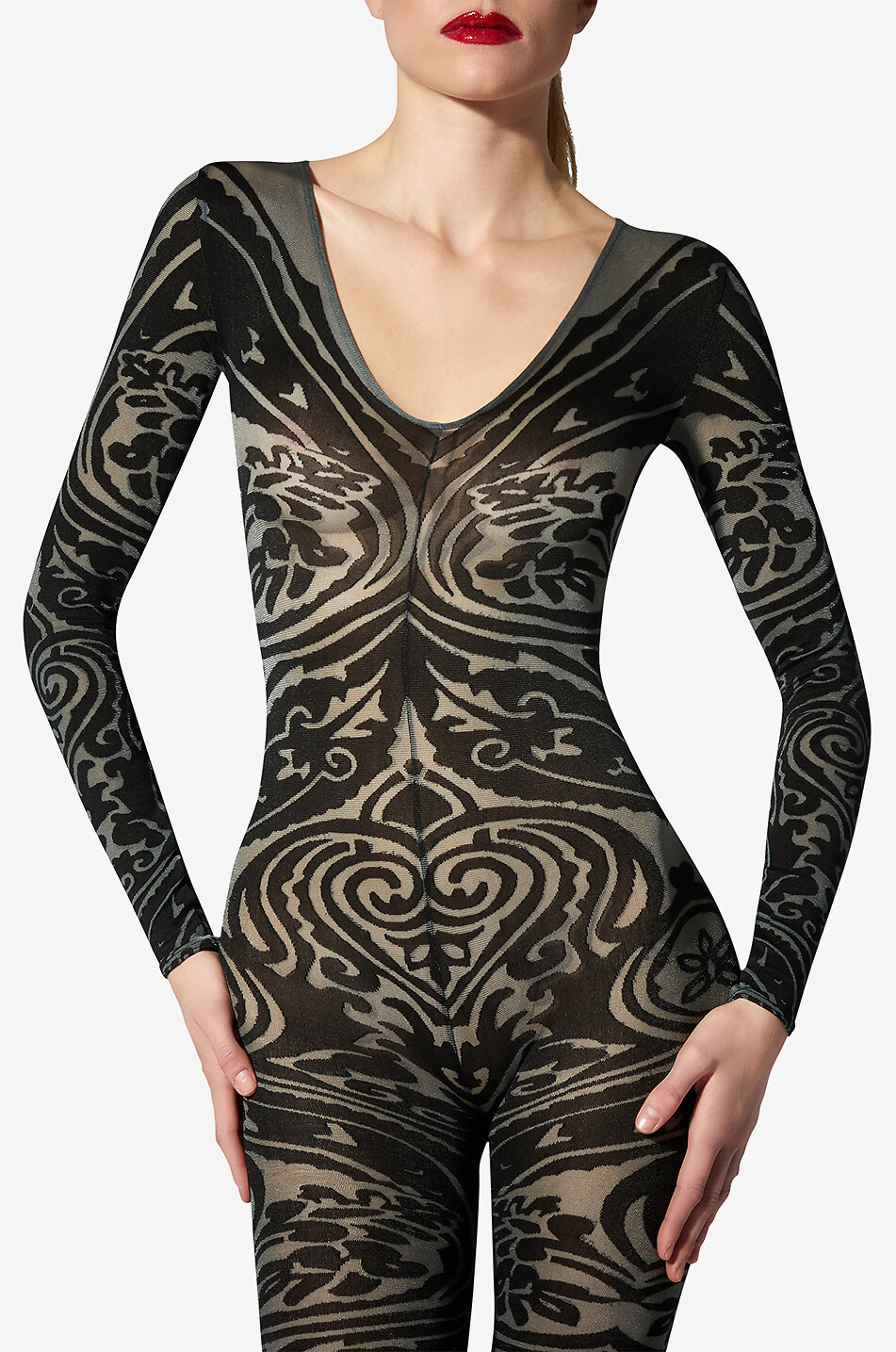 ETRO X WOLFORD Combinaison semi-transparente moulante Paisley Tattoo Catsuit Femme MULTICOLORE 5