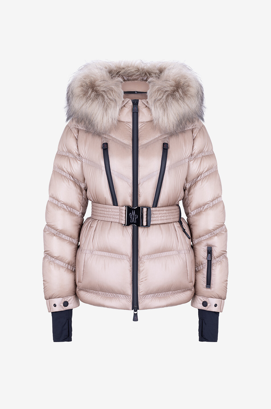 MONCLER GRENOBLE Doudoune de ski ornée de peau lainée Bermins Femme DORE 1