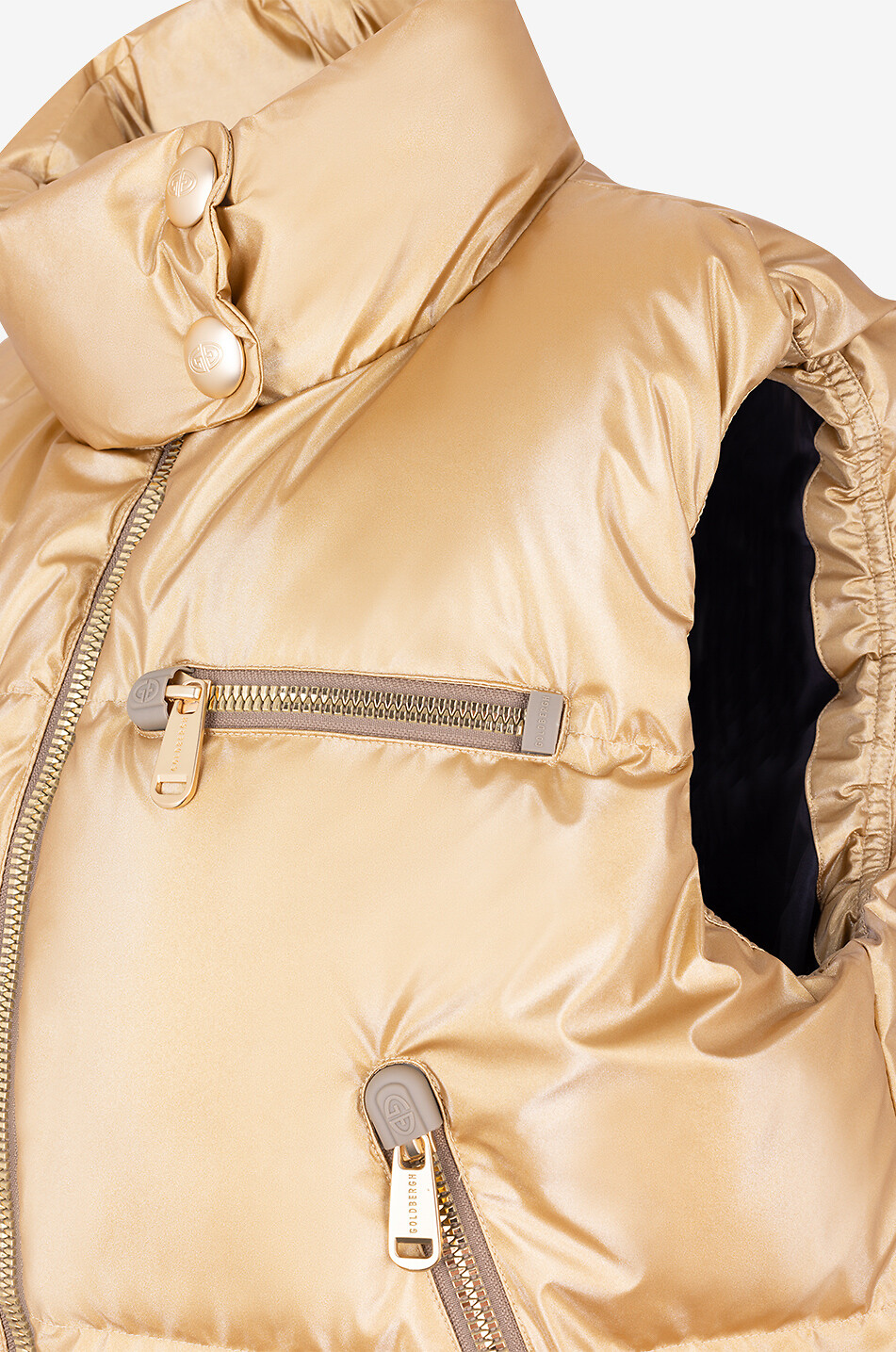 Kurze Metallic-Daunenjacke ohne Ärmel Éclat