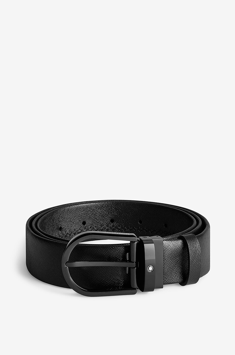 Horseshoe buckle black 35mm leather belt