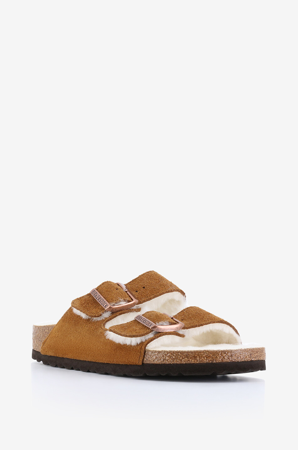 Flache Wildleder-  und Shearlingpantoletten Arizona