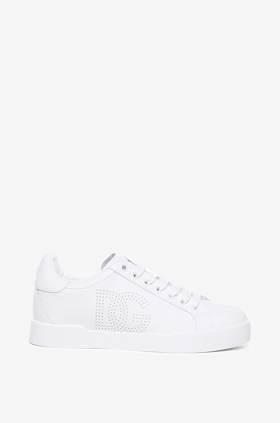 DOLCE & GABBANA Niedrige Schnürsneakers aus Leder mit DG-Stanzung Portofino Damen WEISS 1