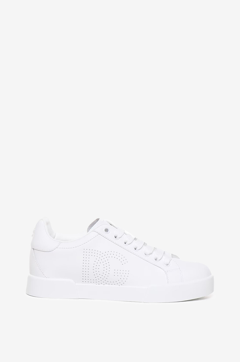 DOLCE & GABBANA Niedrige Schnürsneakers aus Leder mit DG-Stanzung Portofino Damen WEISS 1