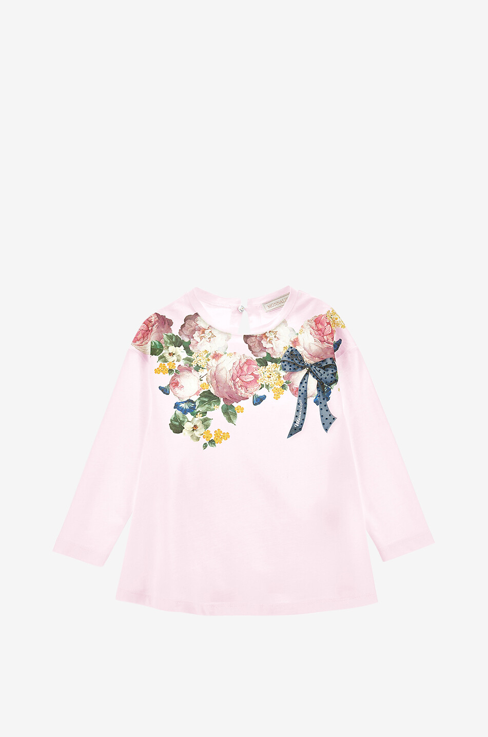 MONNALISA Crystal embellished flower printed girls' long-sleeved maxi T-shirt Girl PINK 1