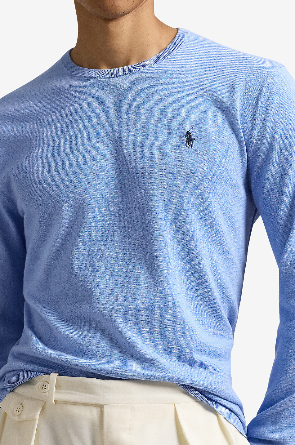 POLO RALPH LAUREN Pull slim à col rond en coton texturé Pony Homme BLEU MOYEN 5