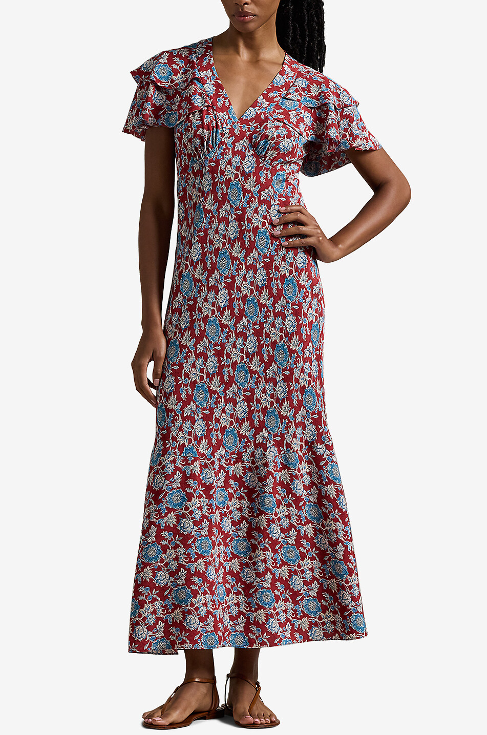 POLO RALPH LAUREN Midi empire dress in floral silk Women RED 2