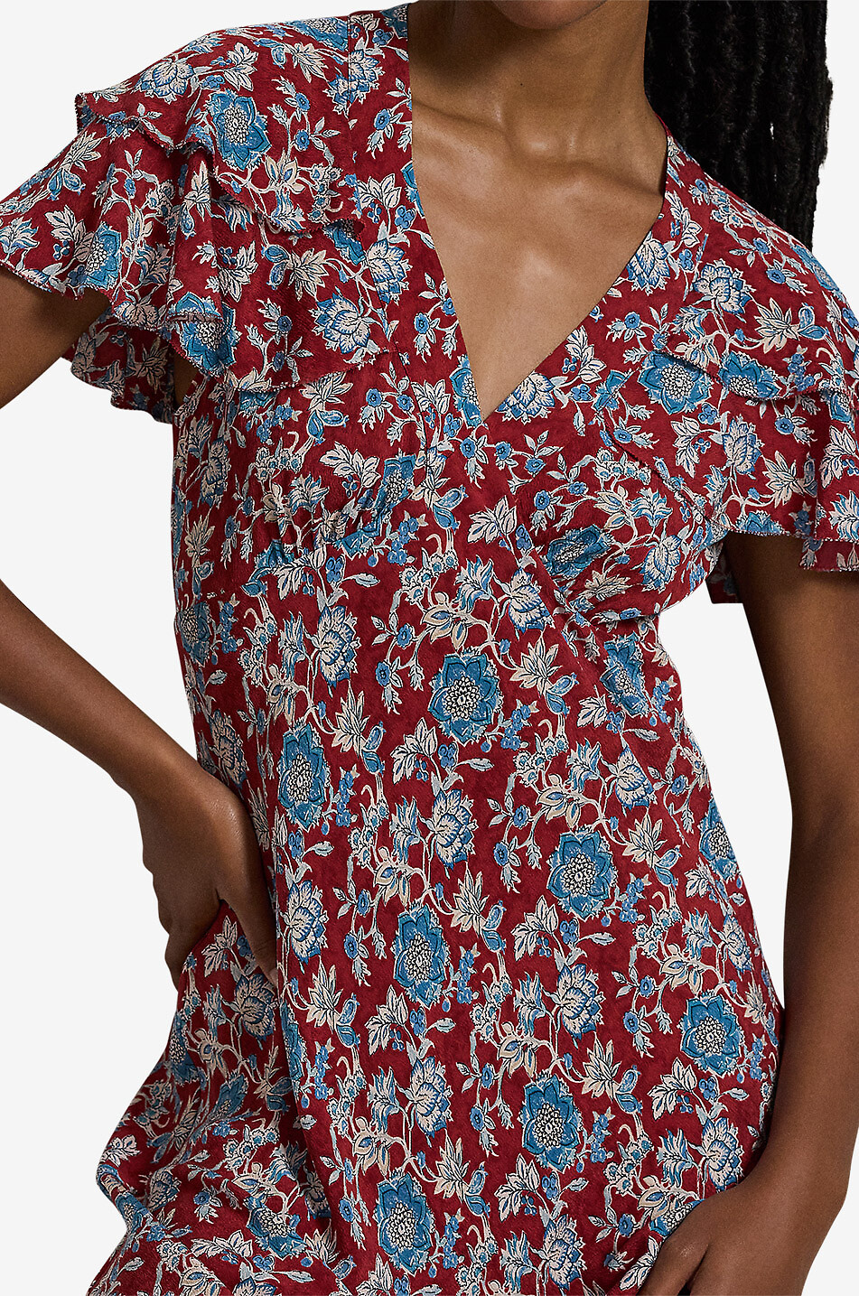POLO RALPH LAUREN Midi empire dress in floral silk Women RED 5