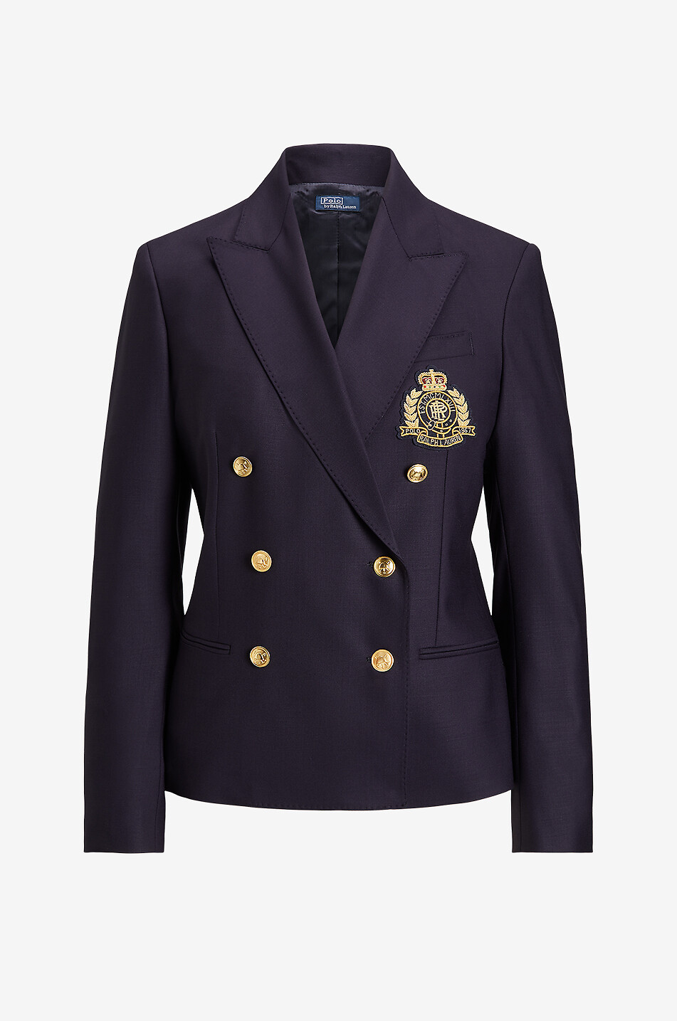 Blazer à boutonnage double en laine à blason