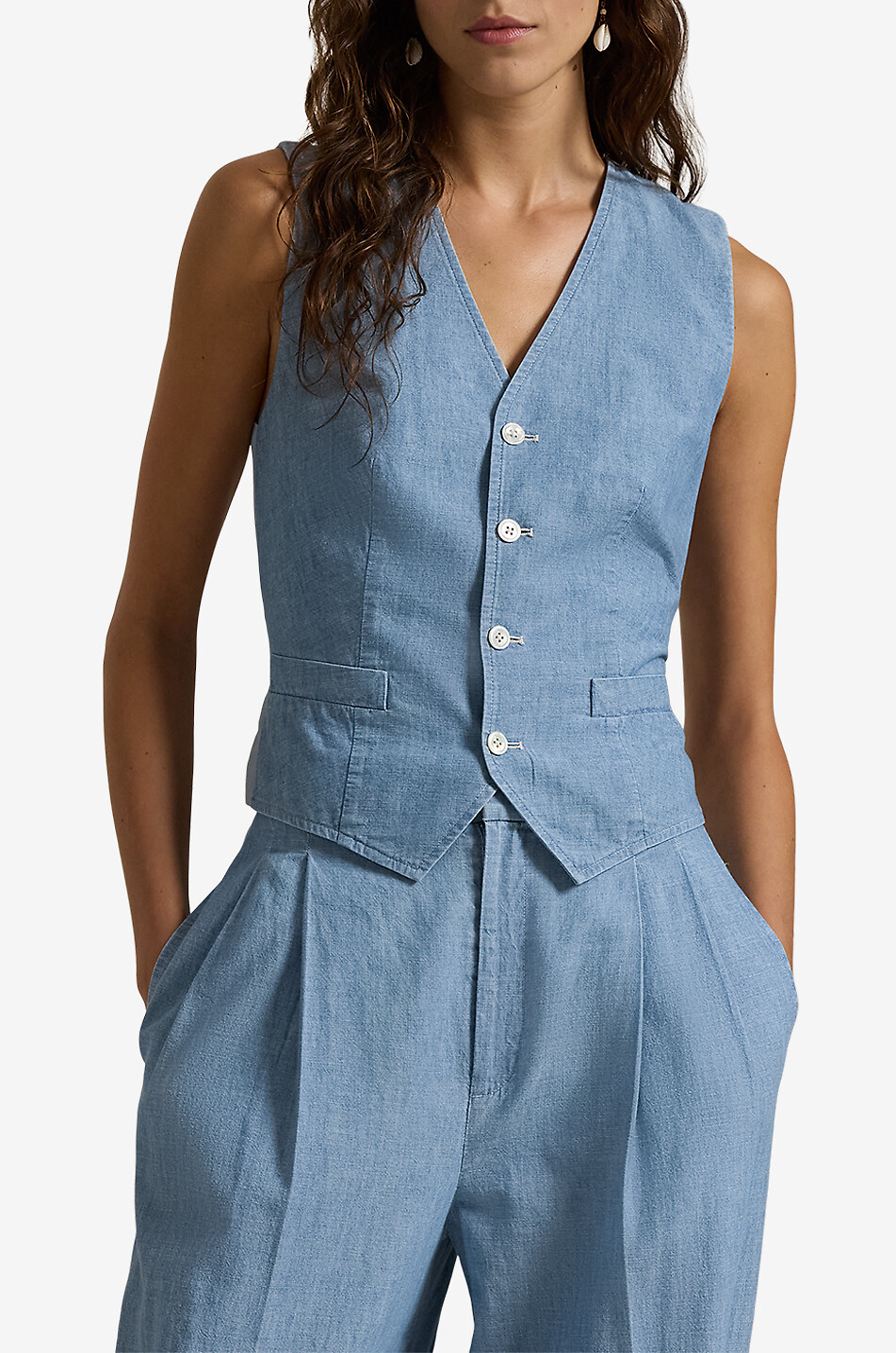 POLO RALPH LAUREN Schmale Baumwoll-Chambray-Weste Pauline Damen HELLBLAU 2