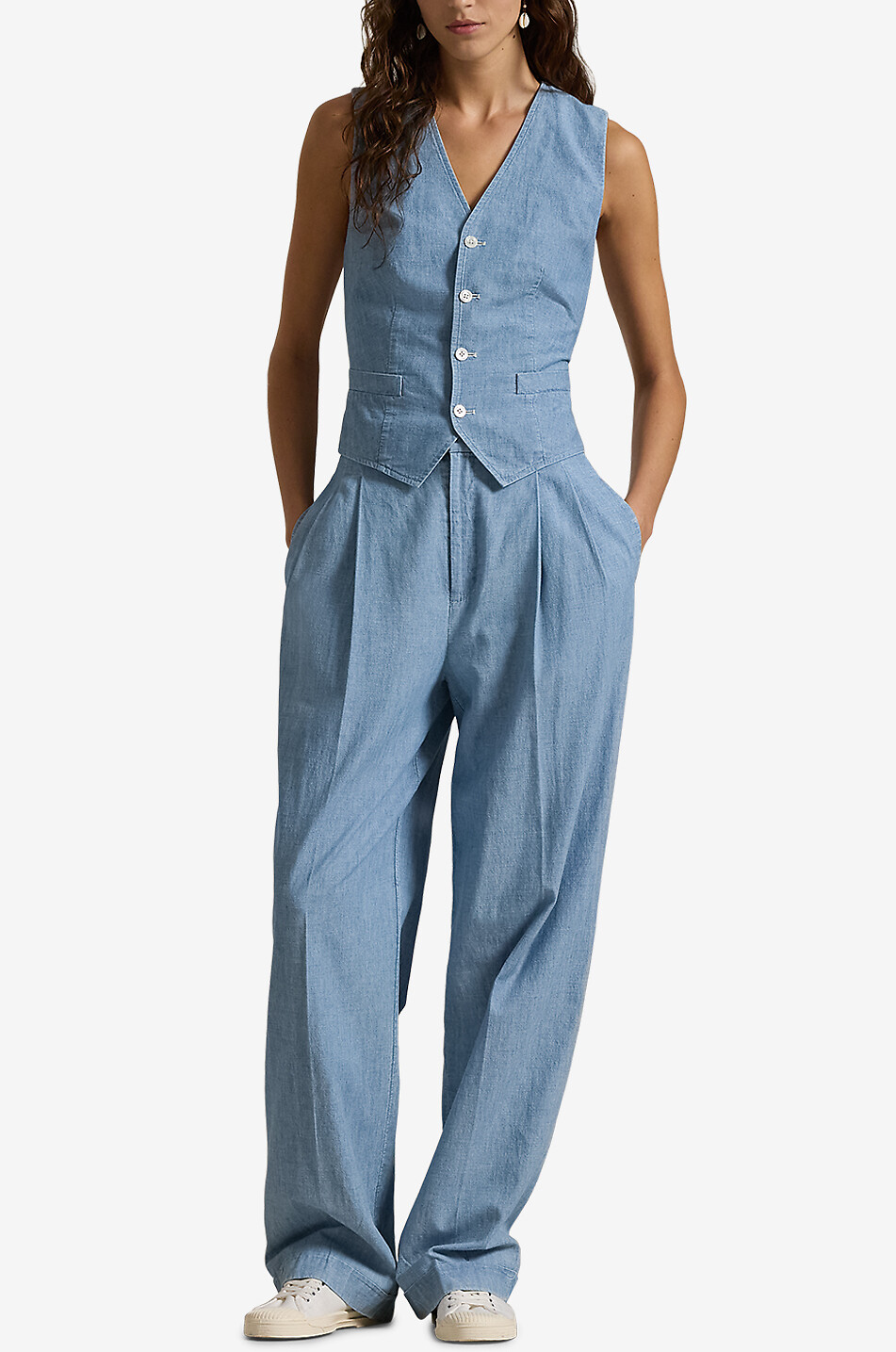POLO RALPH LAUREN Schmale Baumwoll-Chambray-Weste Pauline Damen HELLBLAU 4