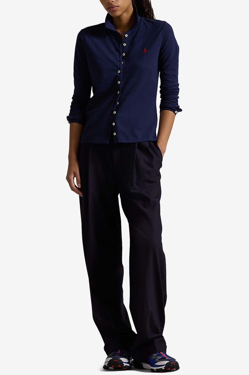 POLO RALPH LAUREN Pony long-sleeved cotton piqué shirt Women DARK BLUE 4