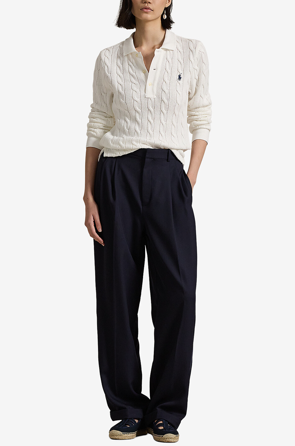 POLO RALPH LAUREN Polo à manches longues en maille torsadé Pony Femme BLANC 4