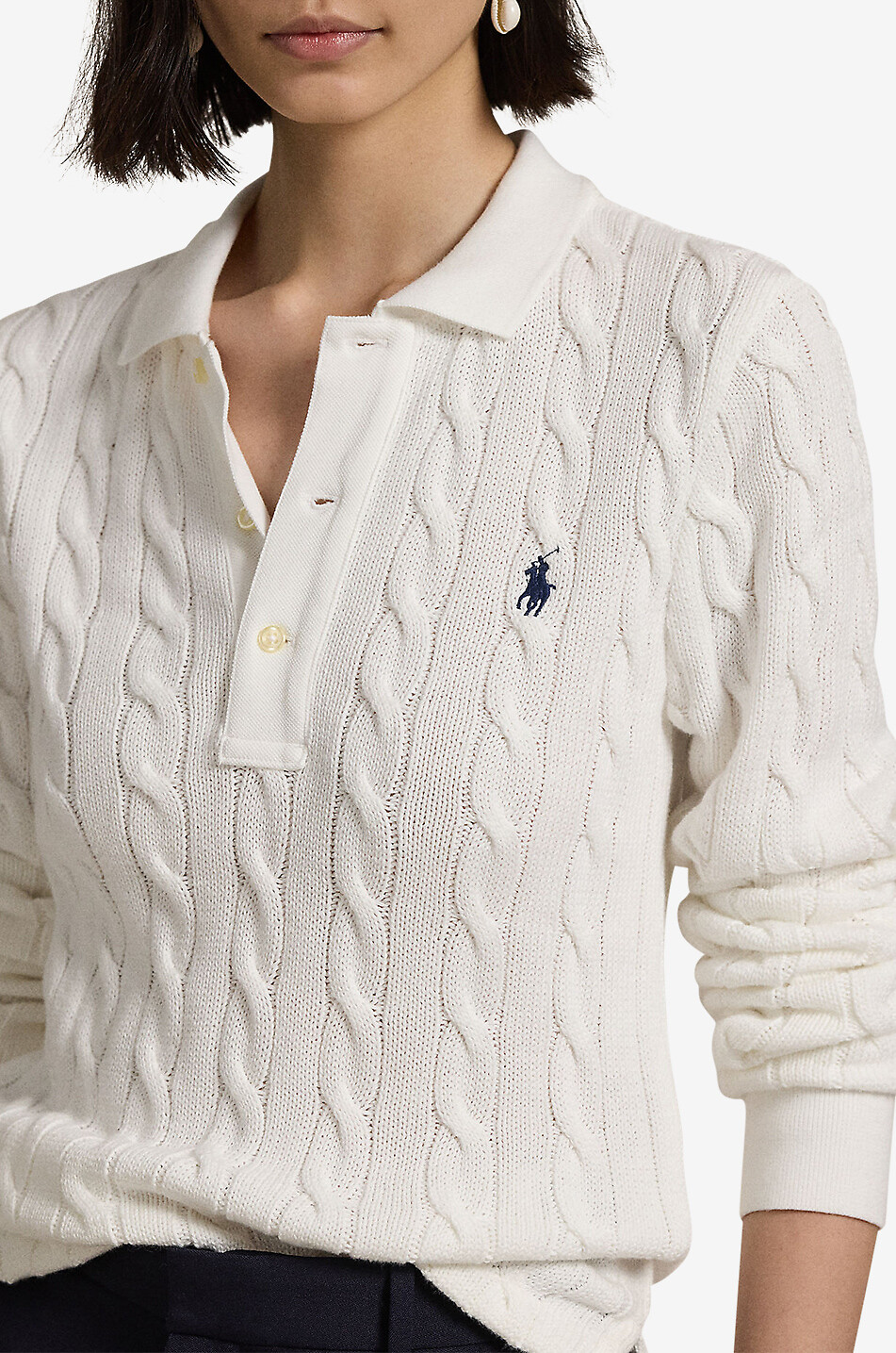 POLO RALPH LAUREN Polo à manches longues en maille torsadé Pony Femme BLANC 5