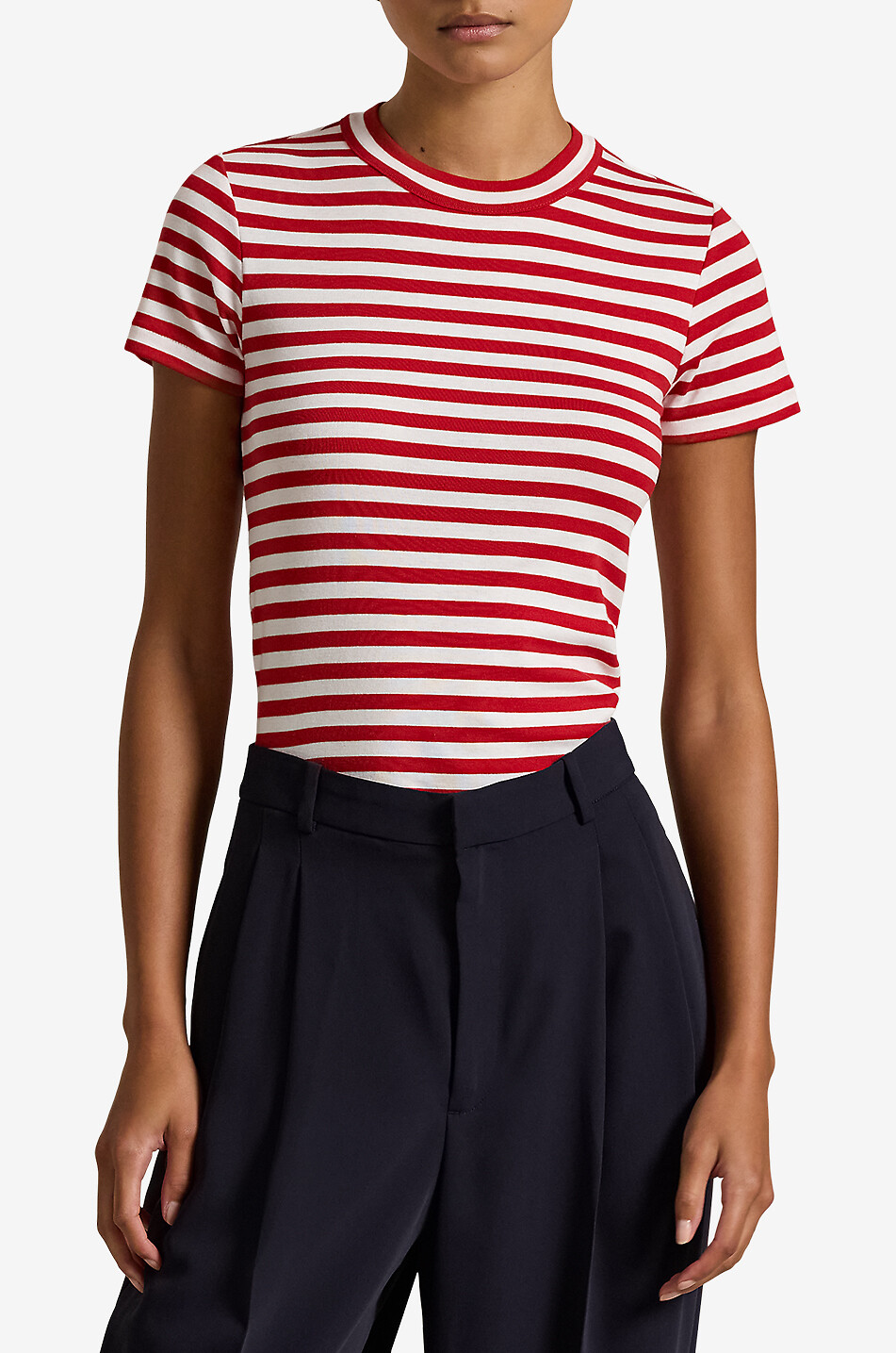 POLO RALPH LAUREN T-shirt ajusté rayé à manches courtes Femme ROUGE 2
