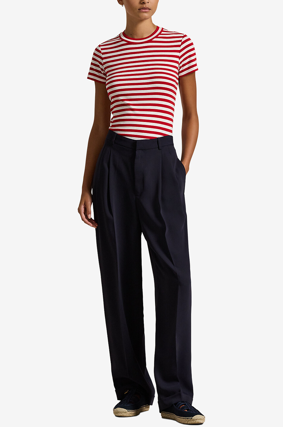 POLO RALPH LAUREN T-shirt ajusté rayé à manches courtes Femme ROUGE 4