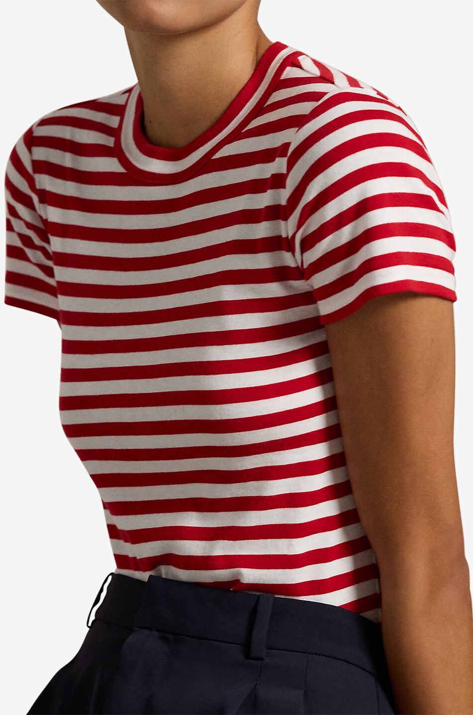 POLO RALPH LAUREN T-shirt ajusté rayé à manches courtes Femme ROUGE 5