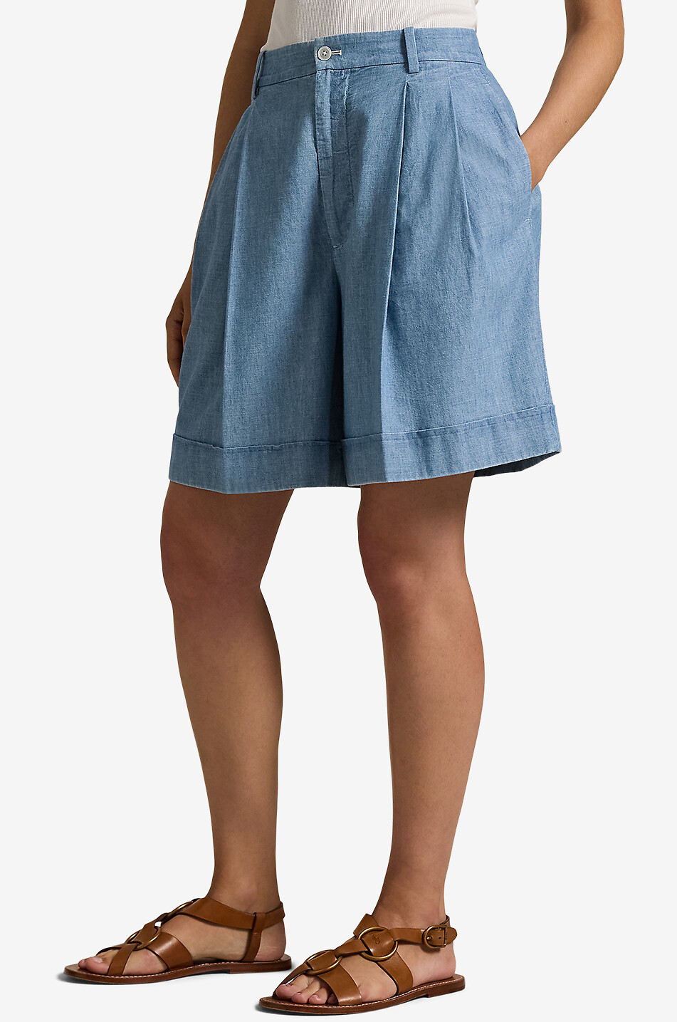 POLO RALPH LAUREN High-rise chambray shorts with waistband tucks Women BLUE 2